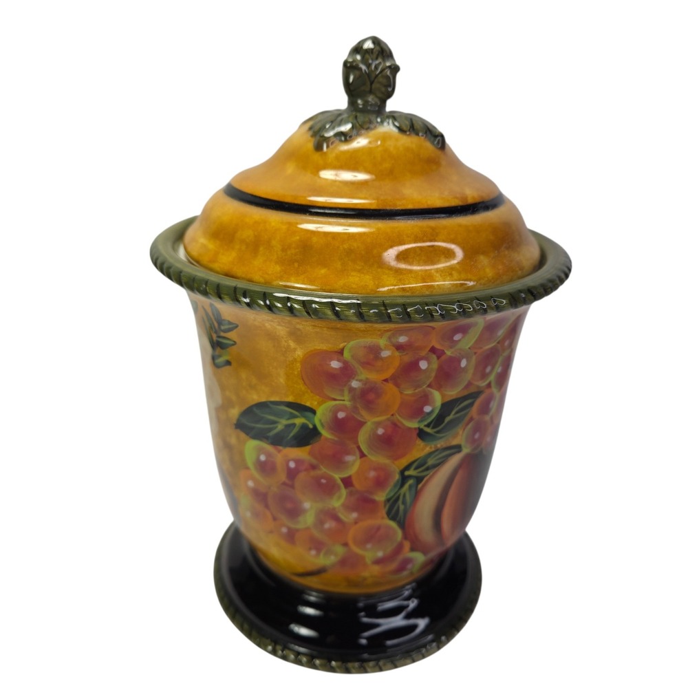 Raymond Waites Renaissance Sm Covered Canister Jar Ceramic Fruit Floral Read